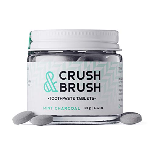 Crush & Brush Toothpaste Tablets-Mint Charcoal GLASS JAR - 60g ~ 80 Tablets