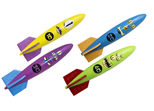 SwimWays Toypedo Bandits Pool Diving Toys - Sinking Torpedo Swim Toys - Pack of 4, Colors Vary,  (12298)