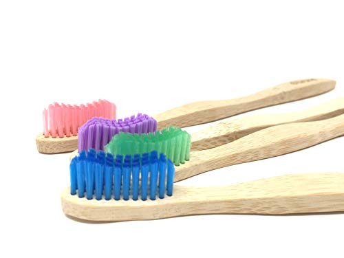 Bamboo Toothbrush, Eco Friendly & Natural, Soft Bristle Tooth brush, BPA Free, Wooden Toothbrushes, Zero Waste Products, Organic, Vegan, Non Plastic, Environmental (Adult 4 Pack)