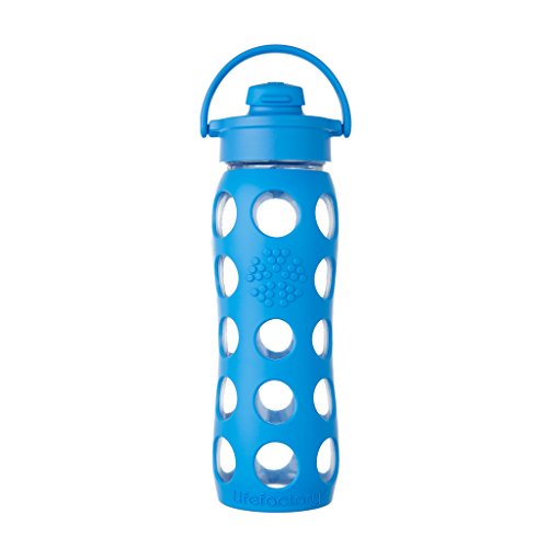 Lifefactory 22-Ounce BPA-Free Glass Water Bottle with Flip Cap and Protective Silicone Sleeve, Ocean