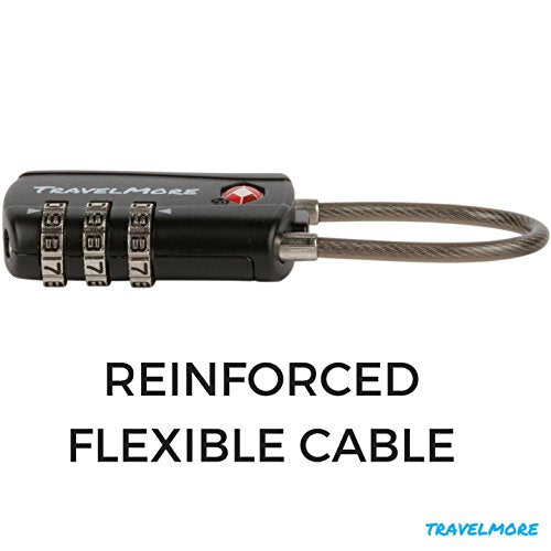 TSA Approved Travel Combination Cable Luggage Locks for Suitcases & Backpacks - 1 Pack of Black TSA Lock