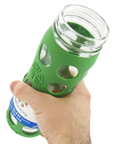 Lifefactory 16-Ounce BPA-Free Glass Water Bottle with Flip Cap and Protective Silicone Sleeve, Grass Green