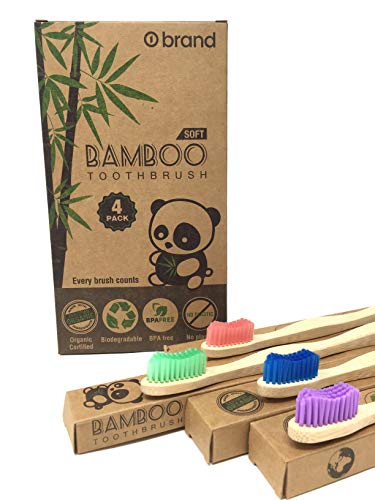 Bamboo Toothbrush, Eco Friendly & Natural, Soft Bristle Tooth brush, BPA Free, Wooden Toothbrushes, Zero Waste Products, Organic, Vegan, Non Plastic, Environmental (Adult 4 Pack)