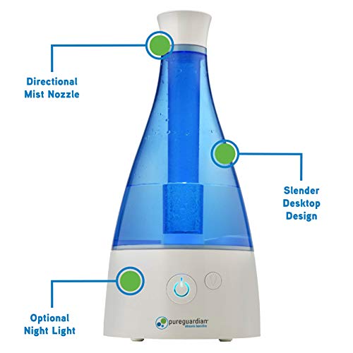 Ultrasonic Cool Mist Humidifier, 30 Hrs. Run Time, 0.5 Gal. Tank Capacity, 350 Sq. Ft. Coverage, Quiet, Filter Free, Treated Tank Resists Mold