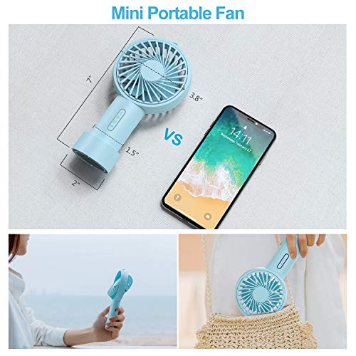 IPOW Mini Handheld Fan Personal Portable Fan 3 Speed Adjustable Angle Removable Base Lanyard USB Recharging Battery Operated