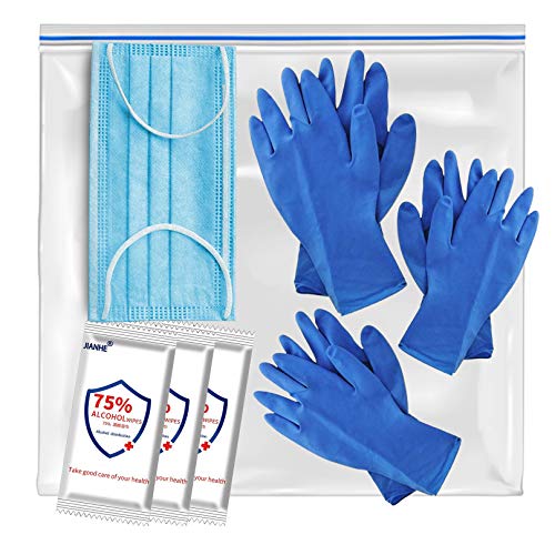 Disposable Face Mask and Gloves Set with Sanitizing Wipes, Personal Protection (PPE), 1 3-ply Face Mask, 3 Pairs Disposable Gloves and 3 Sanitizing Wipes