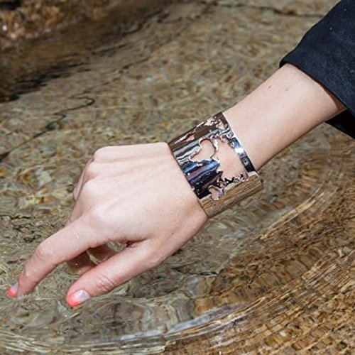 Handmade Travel Cuff Bangle Bracelet World Map Cutting - Silver Plating Fashion Jewelry Accessory