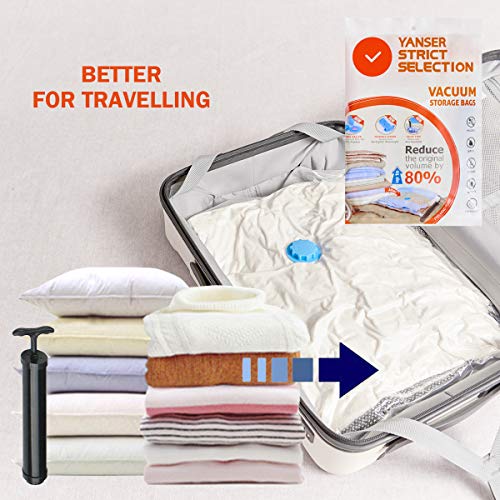 YANSER Space Saver Bags Vacuum Storage Bags for Clothes，6 Small，20” ×28”, Travel Pump, Reusable Durable & Waterproof, 80% Space Saved, 6 Pack Small Travel Storage Bags