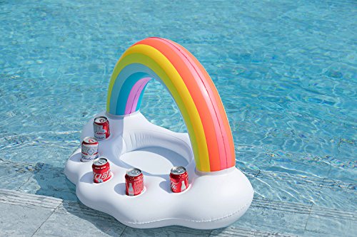 Jasonwell Inflatable Rainbow Cloud Drink Holder Floating Beverage Salad Fruit Serving Bar Pool Float Party Accessories Summer Beach Leisure Cup Bottle Holder Water Fun Decorations Toys Kids Adults