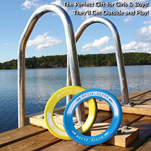Activ Life Best Kids Flying Rings [Yellow/Cyan] - Top Birthday Presents & Gifts for Young Boys Girls Ages 3 and Up - Ultimate Outdoor Toss Toys at Beach Vacation, School Playground, Park, Pool Fun