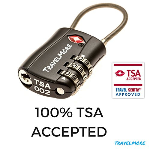 TSA Approved Travel Combination Cable Luggage Locks for Suitcases & Backpacks - 1 Pack of Black TSA Lock