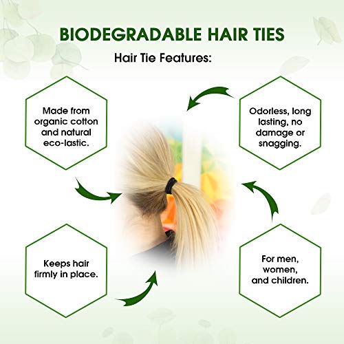 Biodegradable Elastic Hair Ties for Women & Men - Organic No Crease Black Hair Tie Ponytail Holders and Hairties for Buns - Plastic Free Hairbands for Women and Mens Hair - 5mm (27 count)