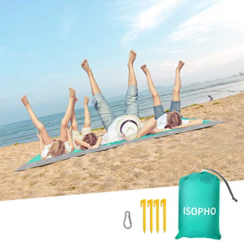 ISOPHO Beach Blanket, 79''×83'' Beach Blanket Waterproof Sandproof for 3-7 Adults, Oversized Lightweight Beach Mat, Portable Picnic Blankets, Sand Proof Mat for Travel, Camping, Hiking, Packable w/Bag