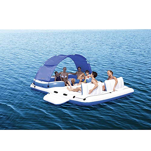 Bestway CoolerZ Tropical Breeze Floating Island Raft | Giant Inflatable Pool Float For Adults | Includes Canopy, Cupholders, & Cooler Bag | Lounge Fitsup to 6 People | Great For Pool, Lake, River, OC