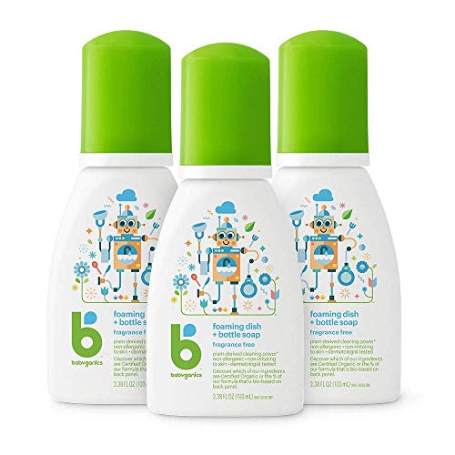 Babyganics Foaming Dish & Bottle Soap for Travel, Fragrance Free, 3.38oz, 3 Pack, Packaging May Vary
