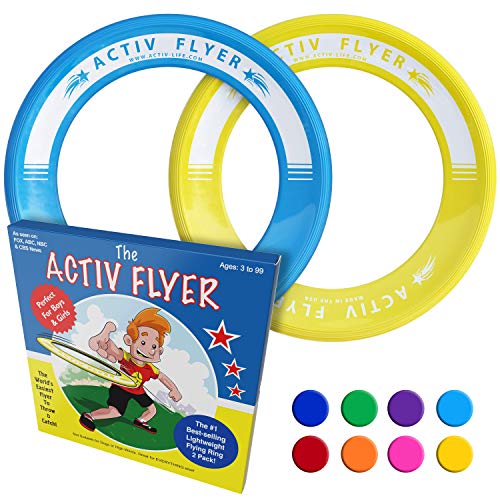 Activ Life Best Kids Flying Rings [Yellow/Cyan] - Top Birthday Presents & Gifts for Young Boys Girls Ages 3 and Up - Ultimate Outdoor Toss Toys at Beach Vacation, School Playground, Park, Pool Fun