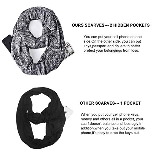 Infinity Scarf With Zipper Pocket - Soft Stretchy Circle Loop Travel Scarves With Secret Hidden Pocket For Women Girls Men Great Gift Idea (01)