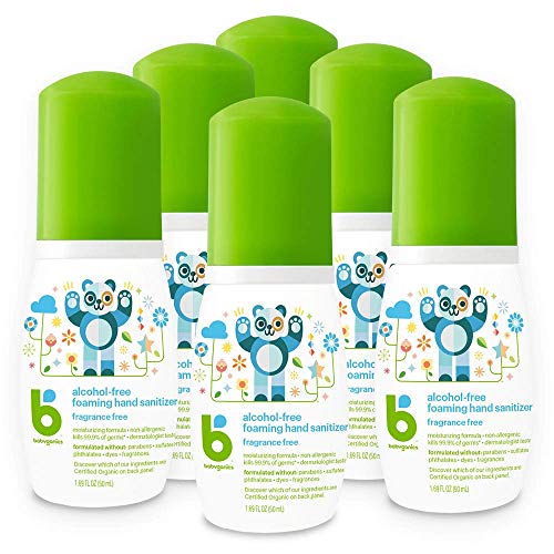 Babyganics Alcohol-Free Foaming Hand Sanitizer, On-The-Go, Fragrance Free, 1.69 oz, 6 Pack, Packaging May Vary