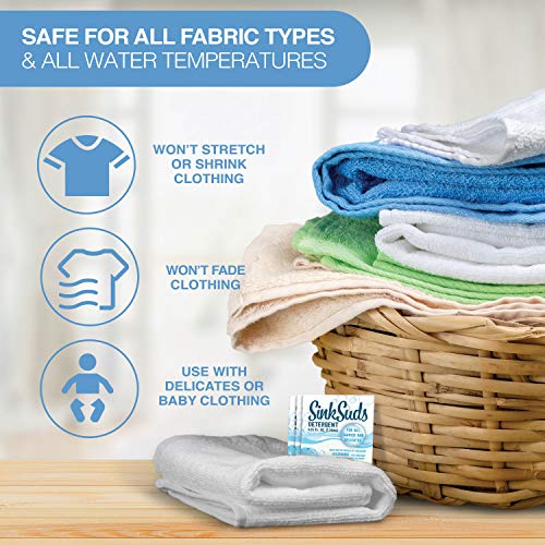 SinkSuds Travel Laundry Detergent Liquid Soap + Odor Eliminator for All Fabrics Including Delicates, (TSA Compliant), 8 Sink-Packets (0.25 fl oz each)