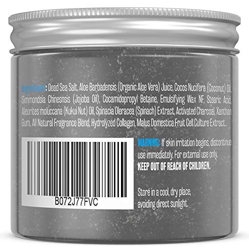 M3 Naturals Activated Charcoal Scrub Infused with Collagen and Stem Cell All Natural Exfoliating Body and Face Polish for Acne Cellulite Dead Skin Scars Wrinkles Cleansing Exfoliator 12 oz