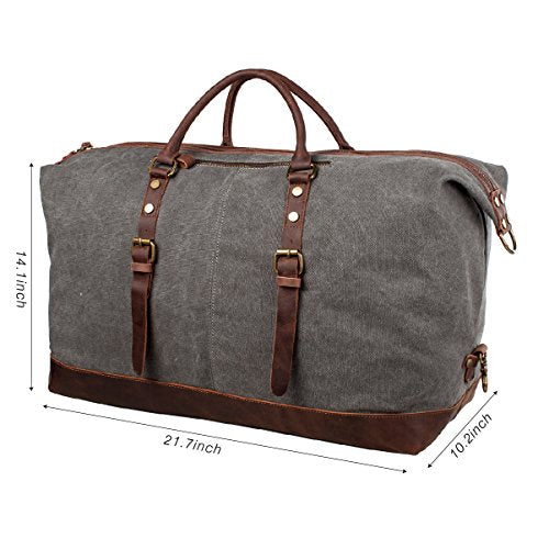 S-ZONE Oversized Leather Canvas Duffel Shoulder Weekender Mens Overnight Bag