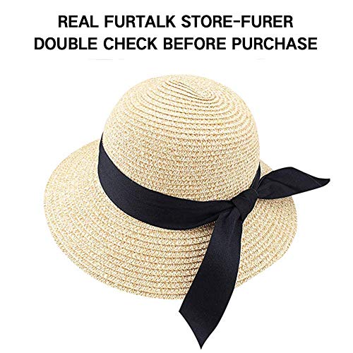 FURTALK Womens Beach Sun Straw Hat UV UPF50 Travel Foldable Brim Summer UV Hat(Large Size (22.4