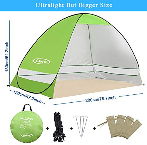 G4Free Large Pop up Beach Tent Automatic Sun Shelter Cabana Anti UV Instant Portable (Green)