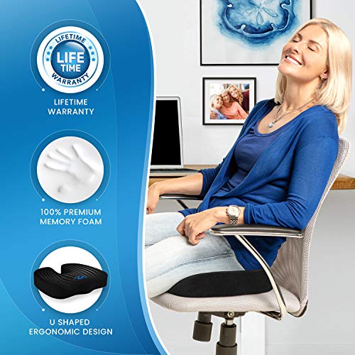 Everlasting Comfort Seat Cushion for Office Chair - Tailbone Pain Relief  Cushion - Coccyx Cushion - Sciatica Pillow for Sitting (Black) –  plentifultravel