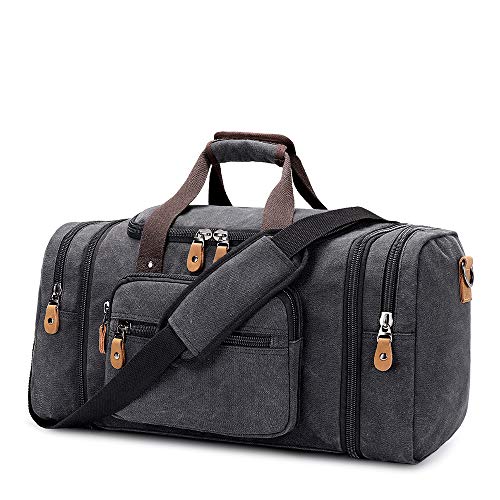 Plambag Canvas Duffle Bag for Travel, 50L Duffel Overnight Weekend Bag(Dark Gray)