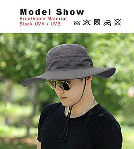 EONPOW Windproof Fishing Hats UPF50+ UV Protection Sun Cap Outdoor Bucket Mesh Hat 56-61cm Dark-Khaki