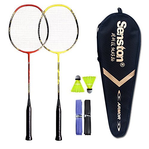 Senston - 2 Player Badminton Racket Set - Including 1 Badminton Bag/2 Rackets/2 Badminton /2 Grip­