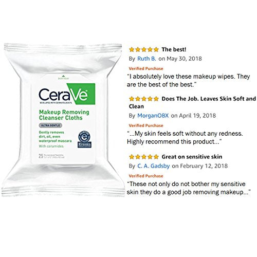 CeraVe Face & Eye Makeup Remover Wipes | 3 Pack, 25 Count Each | Gently Removes Dirt, Oil, & Waterproof Makeup | Fragrance Free & Non-Irritating