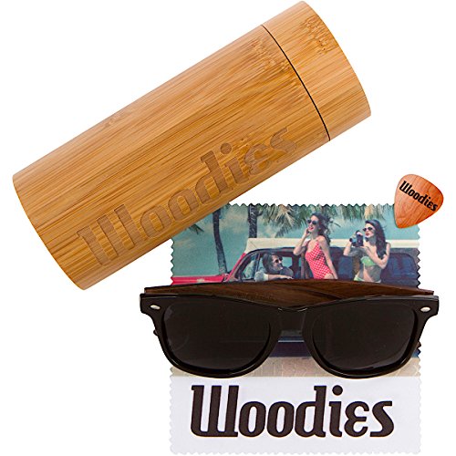 Wood Sunglasses with Polarized Lens in Bamboo Tube Packaging Woodies (Walnut)