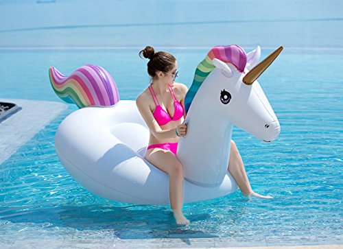 Giant Inflatable Unicorn Pool Float Floatie Ride On with Fast Valves Large Rideable Blow Up Beach Swimming Pool Party Lounge Raft Toys Kids Adults