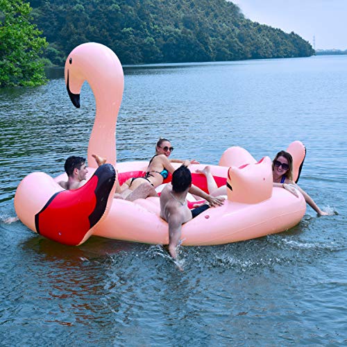 Goplus Island Giant Flamingo Float, Swimming Pool Raft Lounge for Adults & Kids, Inflatable Toy for Summer Pool Party, Beach Toys Large Pool Floats for up to 6 People (Flamingo)