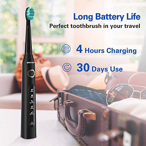Travel Sonic Electric Toothbrush Power Toothbrush with Travel Case, 5 Modes and 3 Brush Heads, USB Charging Toothbrush with 2-Minute Timer, Waterproof Black