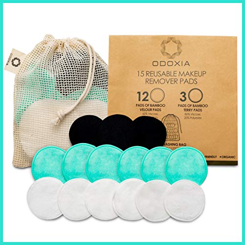 Reusable Cotton Rounds | Zero Waste Eco-Friendly Makeup Remover Pads | 15 Natural & Organic Double Layered Face Pads with Laundry Bag | Soft for All Skin Types | Bamboo Cloths for Facial Cleansing