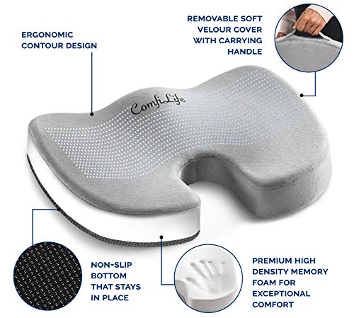 ComfiLife Gel Enhanced Seat Cushion - Non-Slip Orthopedic Gel & Memory Foam Coccyx Cushion - Office Chair Car Seat Cushion - Sciatica & Pain Relief