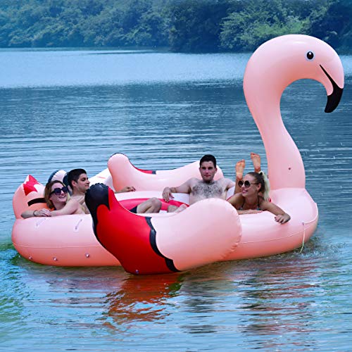 Goplus Island Giant Flamingo Float, Swimming Pool Raft Lounge for Adults & Kids, Inflatable Toy for Summer Pool Party, Beach Toys Large Pool Floats for up to 6 People (Flamingo)