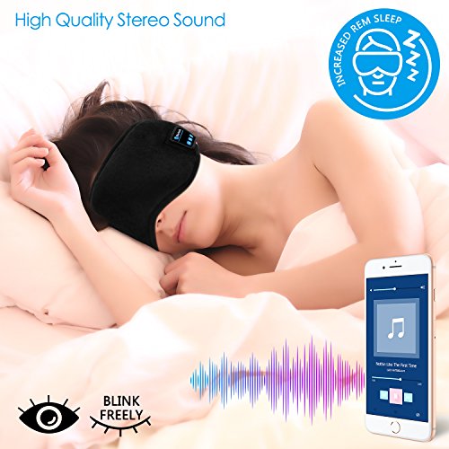 Bluetooth Sleep Eye Mask Wireless Headphones, TOPOINT Upgrade Sleeping Travel Music Eye Cover Bluetooth Headsets with Microphone Handsfree, Long Play Time, Black