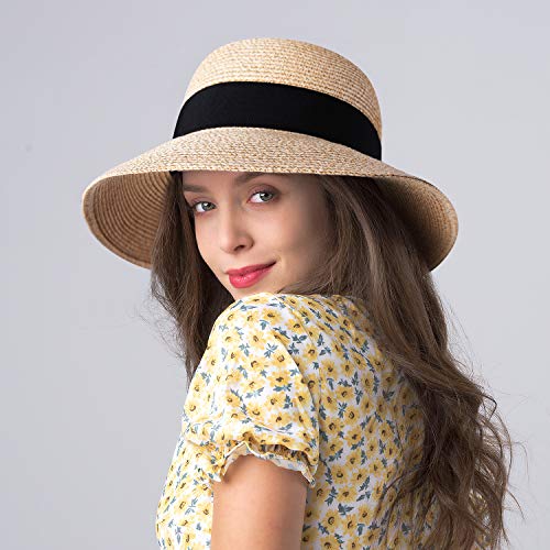 FURTALK Womens Beach Sun Straw Hat UV UPF50 Travel Foldable Brim Summer UV Hat(Large Size (22.4