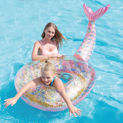 Splash Buddies Pool Float Glitter Inflatable Swim Ring -- Fun Beach and Water Toy Lounge for Kids, Adults Alike (Mermaid)