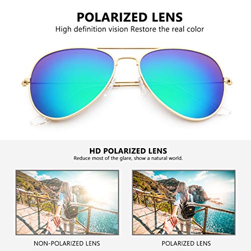 Livhò Sunglasses for Men Women Aviator Polarized Metal Mirror UV 400 Lens Protection (Black Grey + Blue Green)
