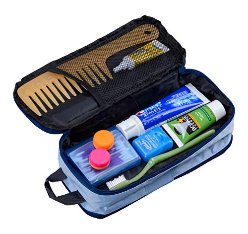 Well Traveled Travel Toiletry Bag – for Makeup, Cosmetics, Shaving Kit, Hand Sanitizer, Disinfectant, Soap - Multicolor Organizer for Men, Women - Compact, 3 Compartments, Soft-Sided, 10x4.5x4 Inch