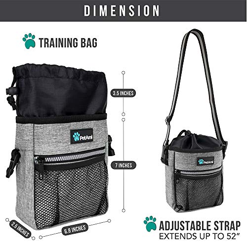 PetAmi Dog Treat Pouch | Dog Training Pouch Bag with Waist Shoulder Strap, Poop Bag Dispenser and Collapsible Bowl | Treat Training Bag for Treats, Kibbles, Pet Toys | 3 Ways to Wear (Heather Gray)