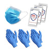 Disposable Face Mask and Gloves Set with Sanitizing Wipes, Personal Protection (PPE), 1 3-ply Face Mask, 3 Pairs Disposable Gloves and 3 Sanitizing Wipes