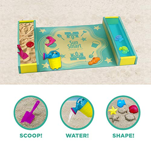 SunSmart Kiddie Activity Play Set, Beach Sand Toy Playset with Eight (8) Toys, Foldable/Portable Take Along Beach Sand Play Kit with UPF50 Canopy