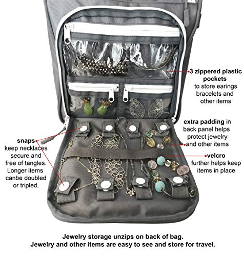 WAYFARER SUPPLY Hanging Toiletry Bag for Women: Pack-it-flat Travel Bag w Jewelry Organizer Fits Full Sized Travel Accessories, Grey