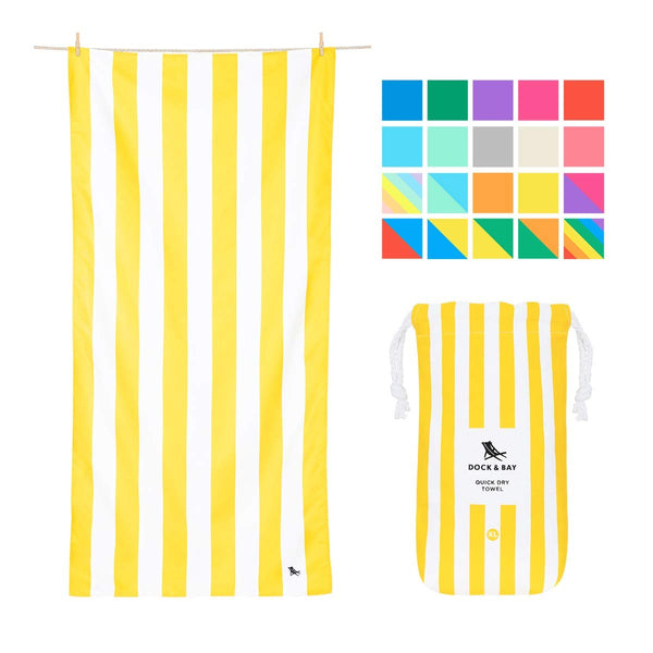 Oversized Microfibre Compact Beach Towel Yellow, X-Large (200x90cm, 78x35) Fast Drying, Beach mat