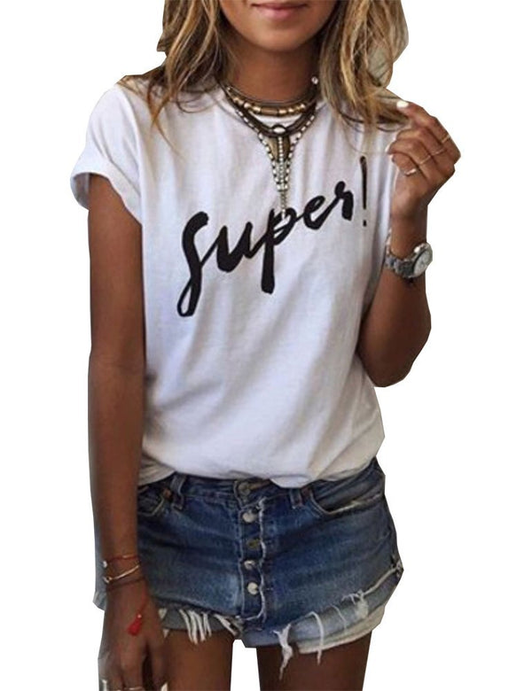 Haola Women's Summer Street Printed Tops Funny Juniors T Shirt Short Sleeve Tees White S